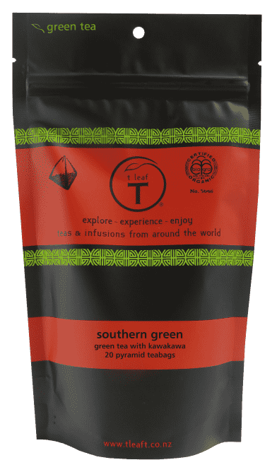 Southern green pyramids Pyramid 20s + tin front view | pyramid tea bags New Zealand | t leaf T