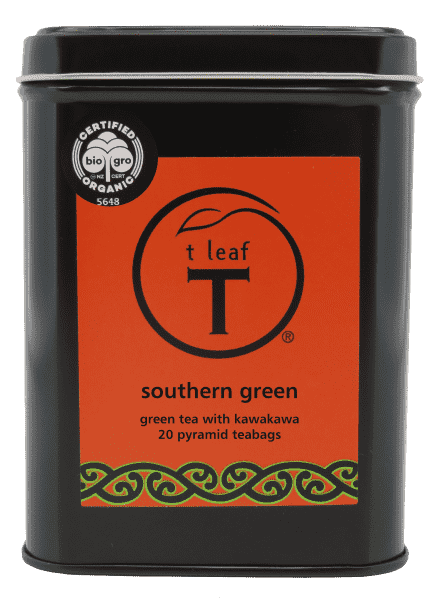Southern green pyramids Pyramid foil pouch 50s side view | pyramid tea bags New Zealand | t leaf T