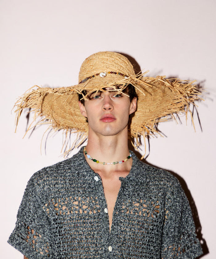stone charm raffia hat