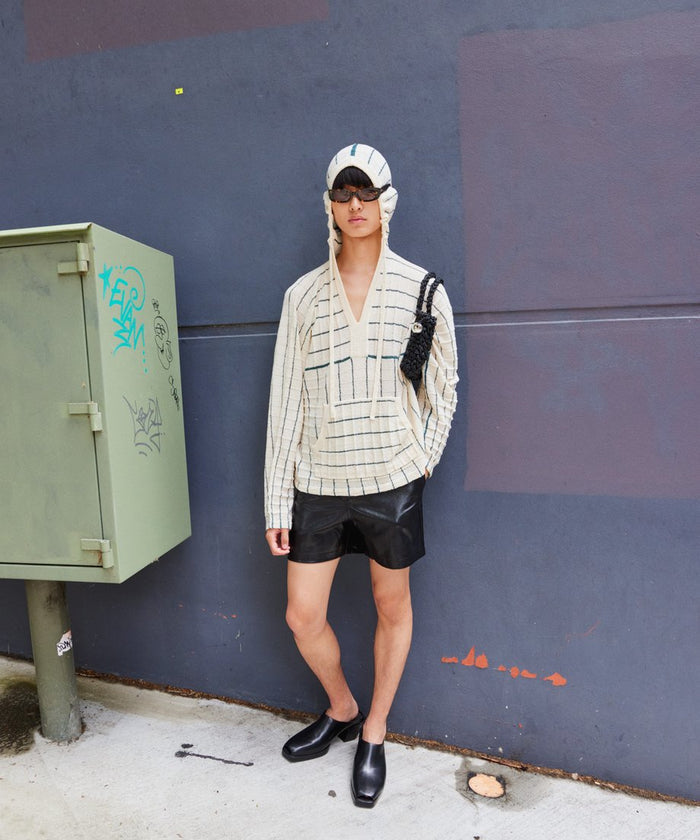 stripe KNIT towel hoodie_1