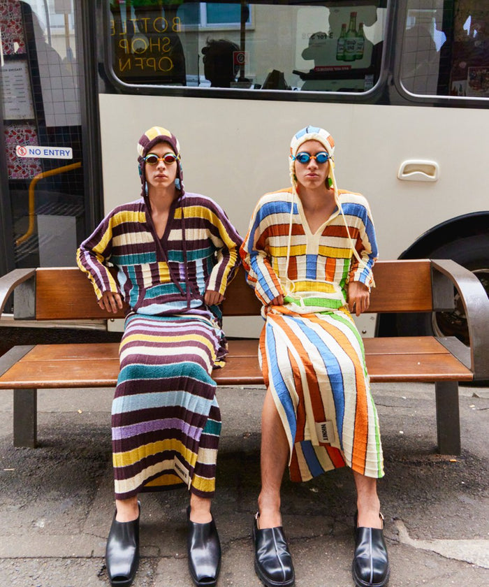stripe KNIT towel hoodie_3