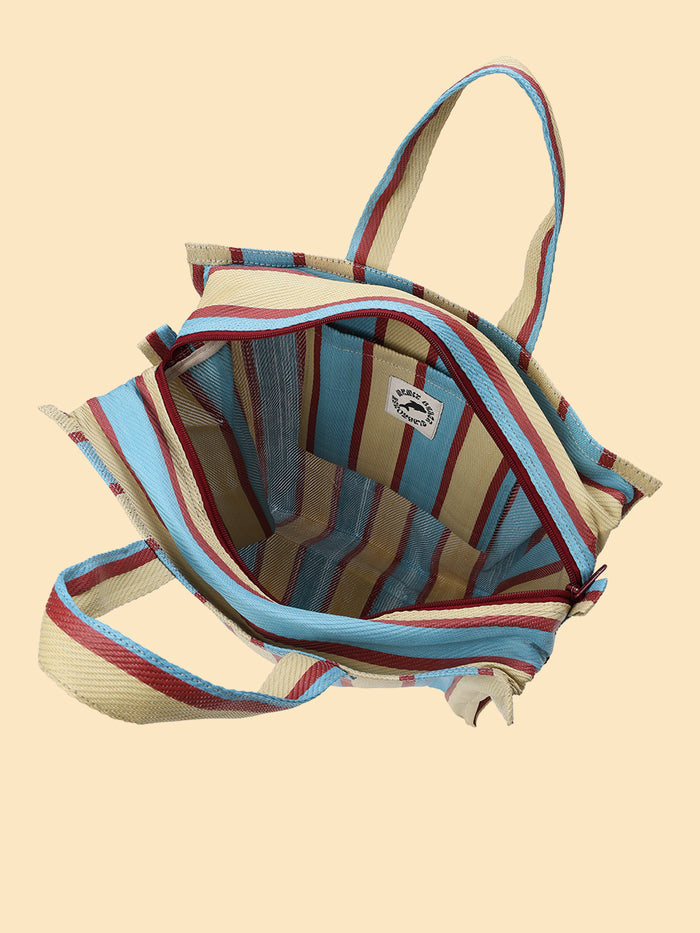striped beach bag