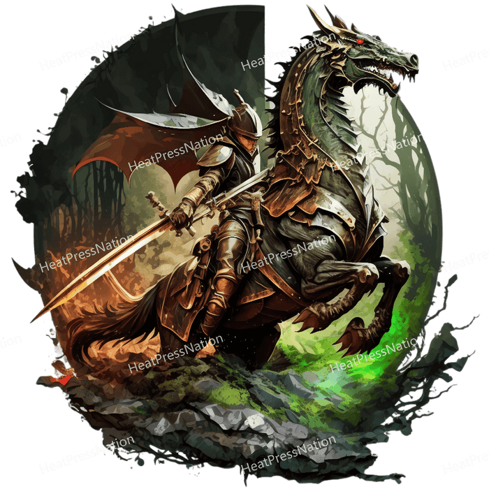 Sword Warrior on Dragon Design - HeatPressNation