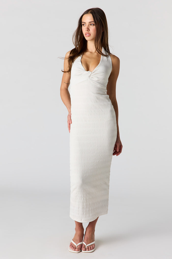 Textured Knit Midi Halter Dress