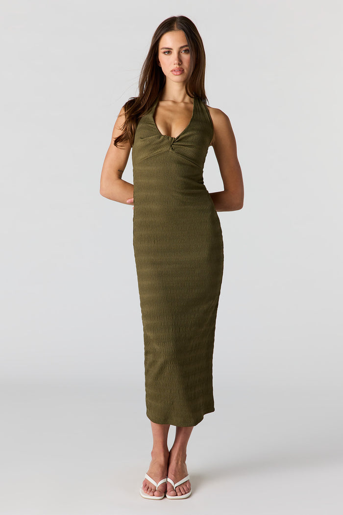 Textured Knit Midi Halter Dress