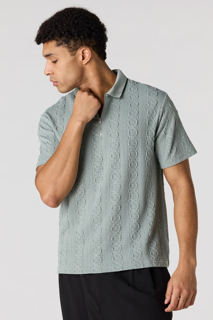 Textured Zip Polo
