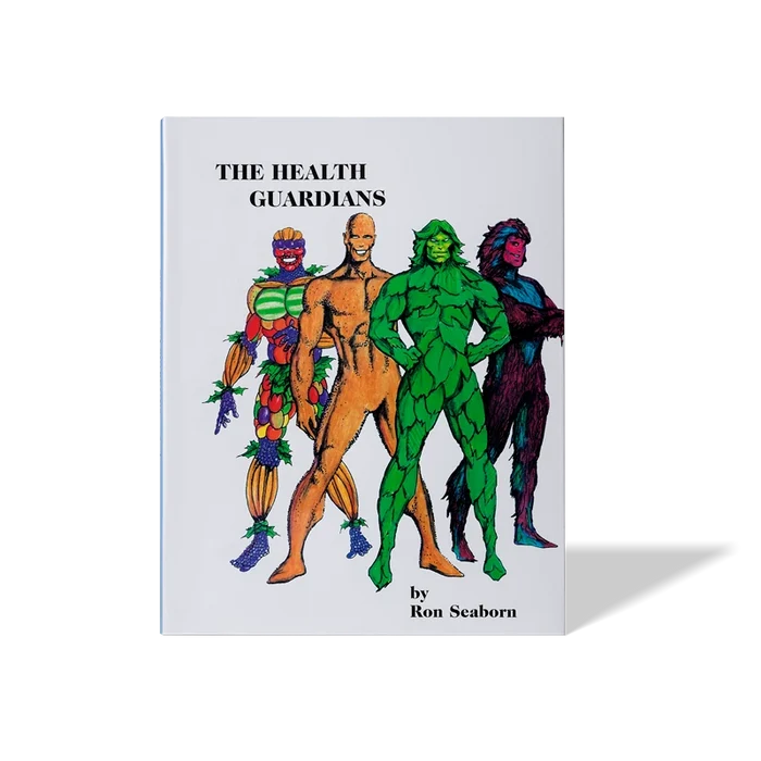 The Health Guardians" book cover by Ron Seaborn featuring four colorful superhero characters representing health and welln...