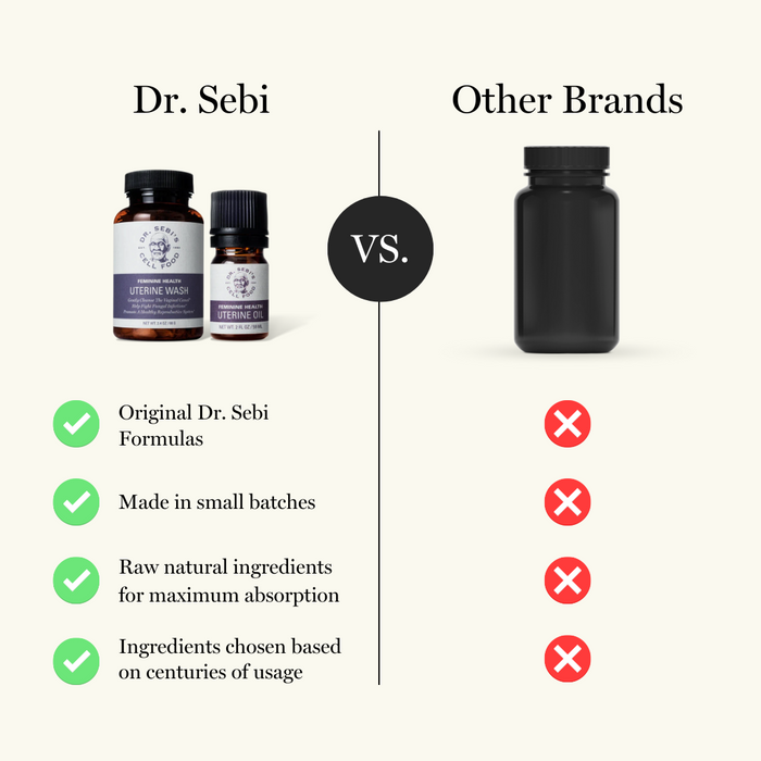 Dr. Sebi Uterine Wash and Oil compared to generic brands, highlighting original formulas and natural ingredients.