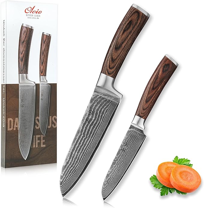 Wakoli EDIB 2-Piece Santoku Knife Set, 67-Layer Damascus Steel, VG10 Core