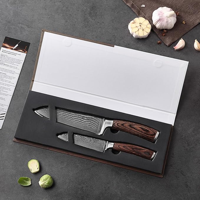 Wakoli EDIB 2-Piece Santoku Knife Set, 67-Layer Damascus Steel, VG10 Core