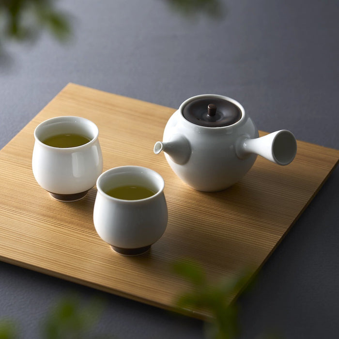 WDH - Hasamiyaki Porcelain White Kyusu Tea Set (Pot + 2 Cups)