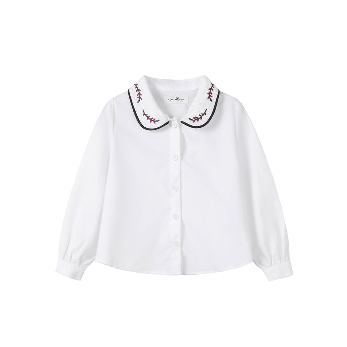White Embroidered Magenta Blouse