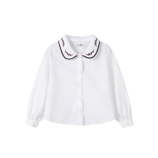 White Embroidered Magenta Blouse