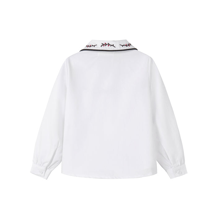 White Embroidered Magenta Blouse