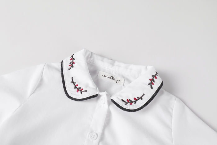 White Embroidered Magenta Blouse