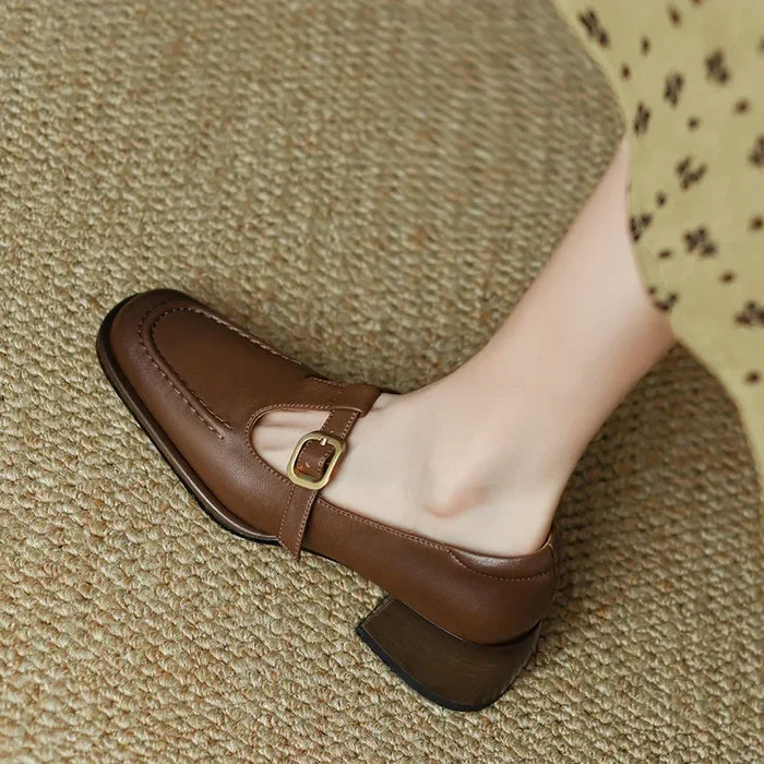 Wren | Women's T-Strap Mary Jane Shoes Square Toe Low Block Heel